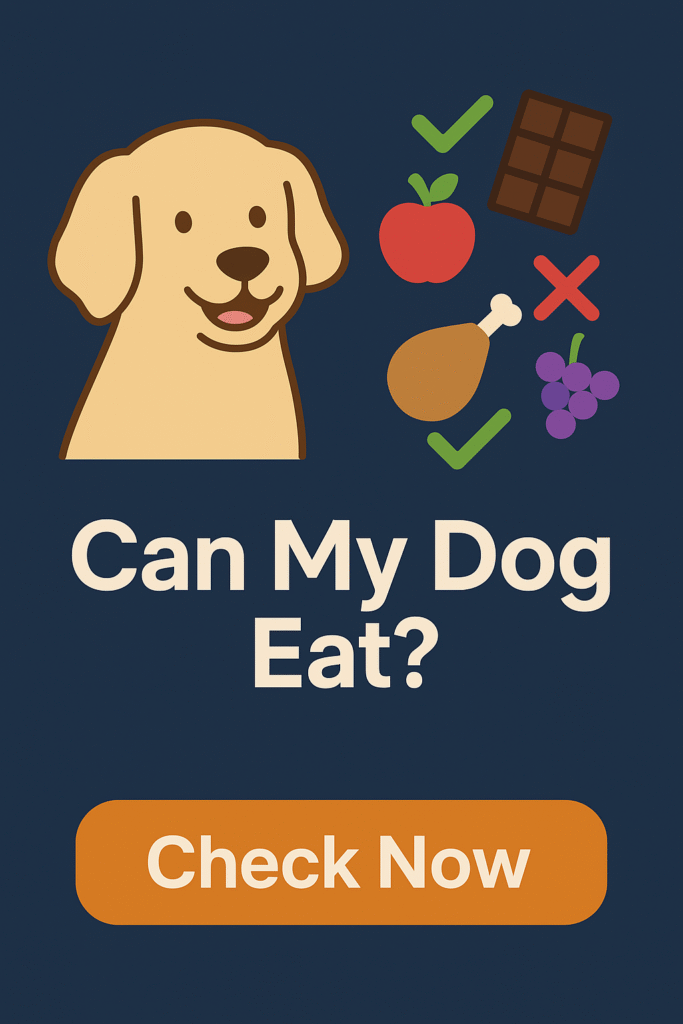 Cartoon dog with food icons showing safe and unsafe foods for dogs