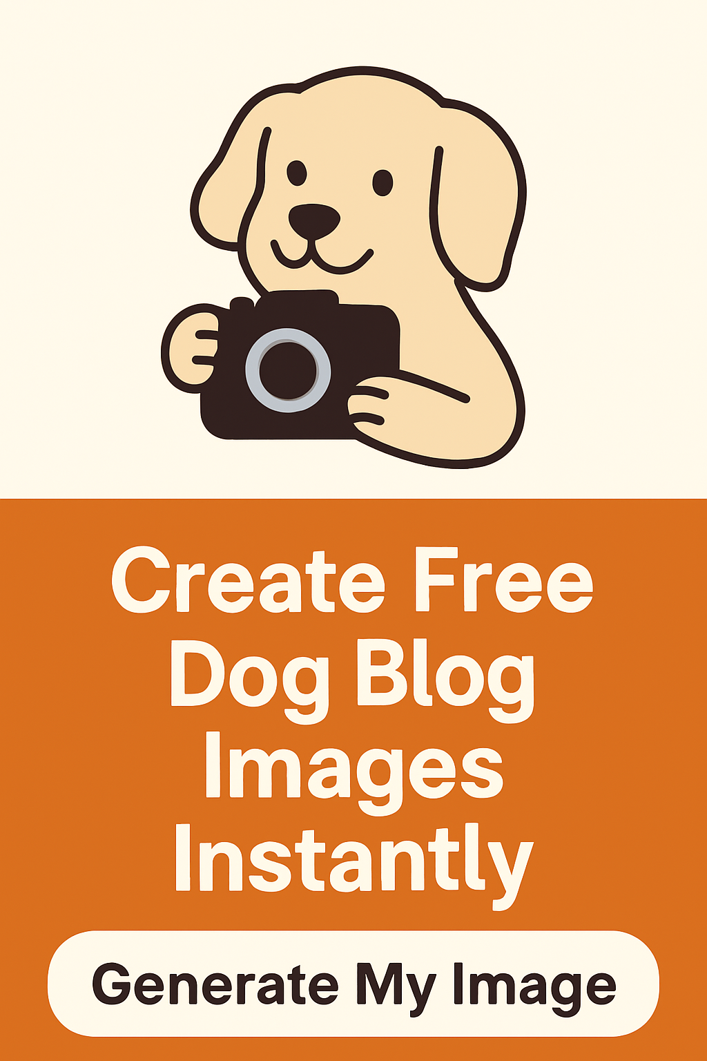 Cartoon dog with camera promoting free DogServ blog image generator