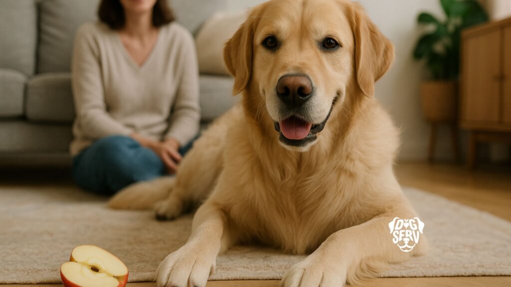 Happy Dog Resting After Eating Apple Treat
