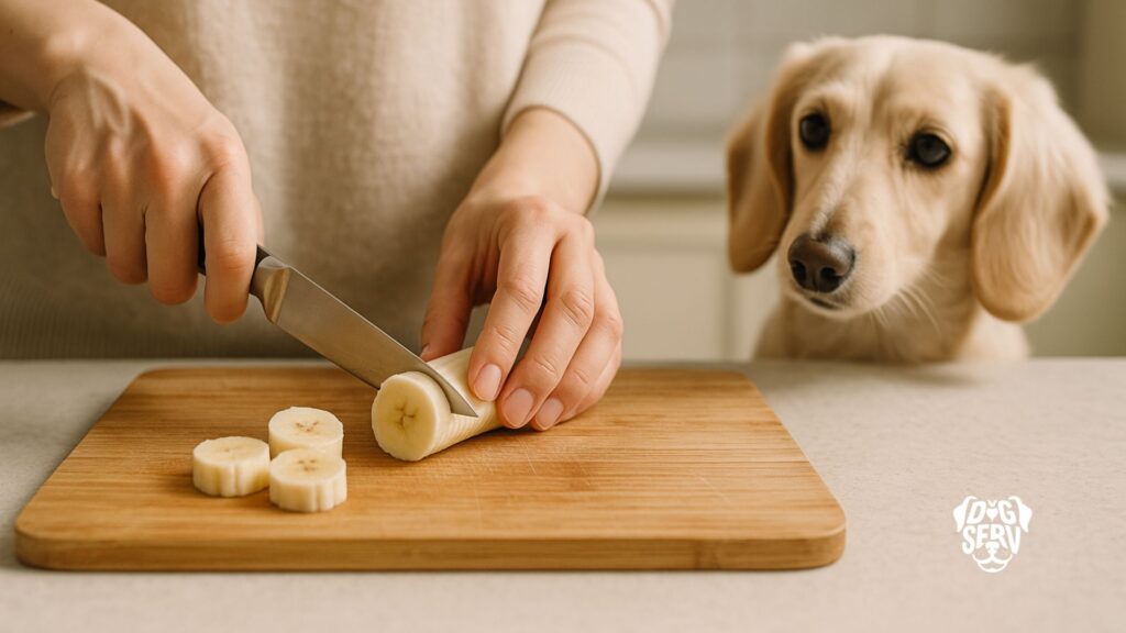 Dog Watching Owner Slice Banana into Safe Portions