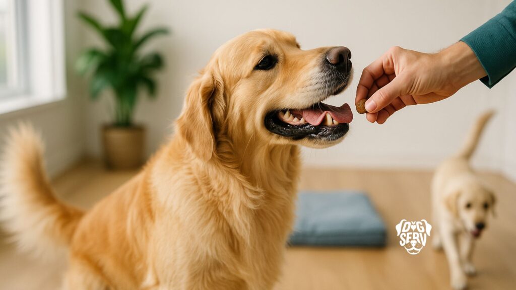 Golden Retriever Receiving Reward During Training
