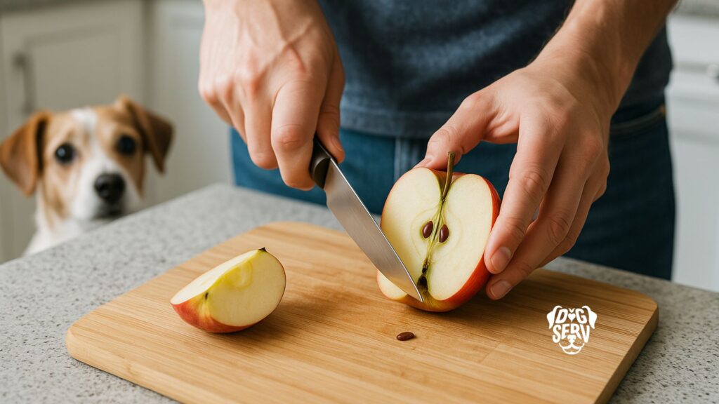 Owner Removing Core from Apple Before Feeding Dog